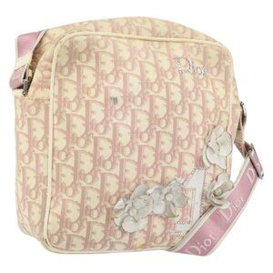 Authentic Christian Dior Trotter Canvas Shoulder Bag Pink Silver
